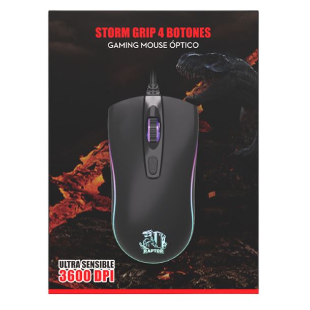 MOUSE RAPTOR STORM GRIP 4 BOTONES 3600DPI 7 COLORES