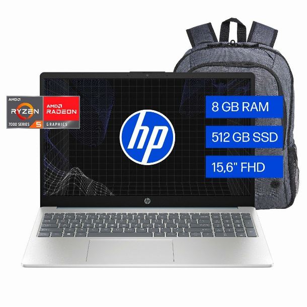 NOTEBOOK HP 15.6" 15-FC0251LA RYZEN 5 7520U 8GB 512GB FHD W11H + MOCHILA R5 B9TP2LA