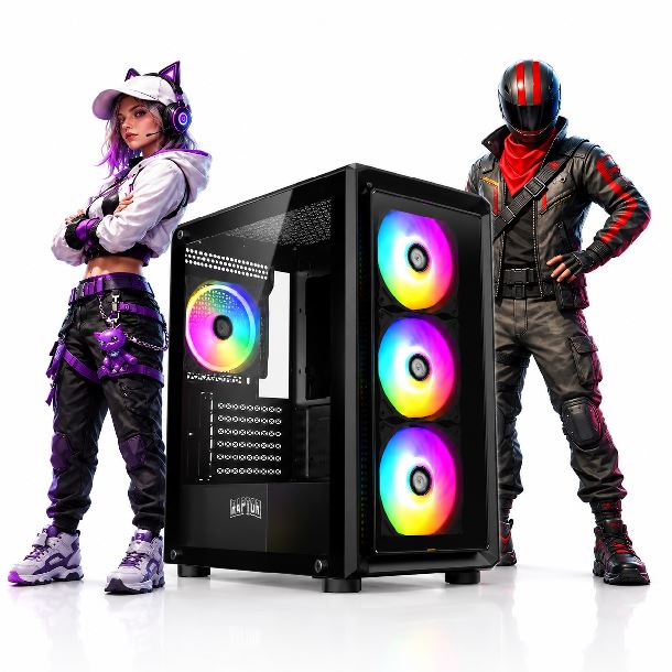 PC GAMER AMD RYZEN 5 5600XT+B550+16GB+1TB M.2 NVME+RTX 5060TI 16GB+GABINETE RAPTOR INFINITY GLASS