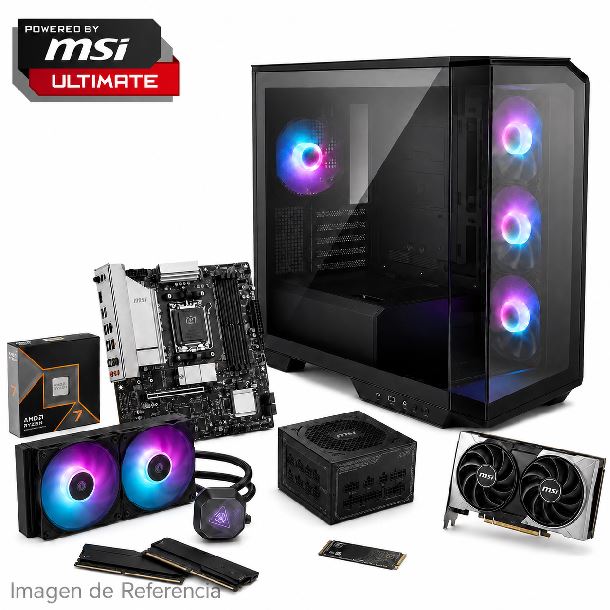 PC POWERED BY MSI ULTIMATE - AMD RYZEN 7 9700X+B850+32GB+1TB M.2 NVME+RTX 5070+WATERCOOLER 240MM