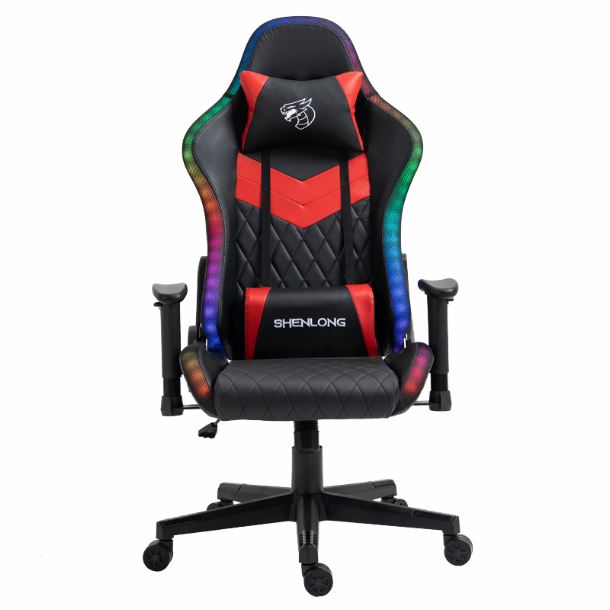 silla gamer|max5|silla gamer shenlong rgb sch-rgb155 negra y roja - reclinable 155° - c/control remoto - conector usb