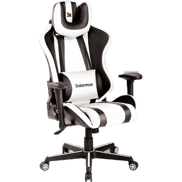 silla gamer|solarmax|hardware|max5|silla gamer solarmax rgb almohadon inclinable sxgc-7025-wh blanca / negro