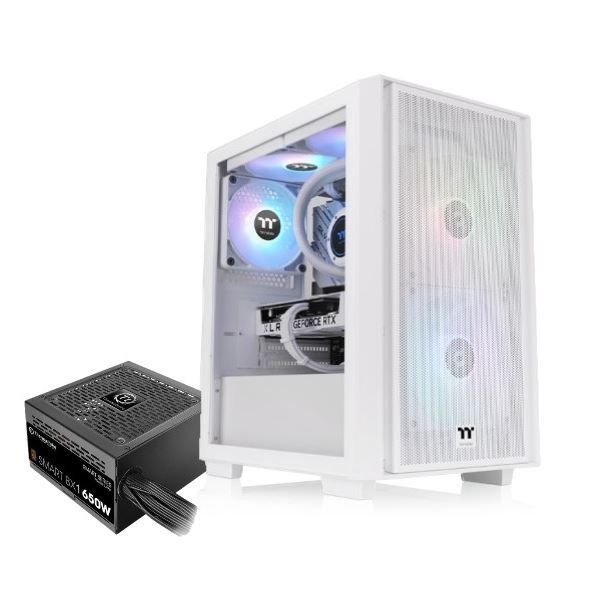 fuente|gabinete|hardware|thermaltake|max5|gabinete thermaltake versa h16 tg 3 fan argb snow white c/fuente 650w 80 plus bronze