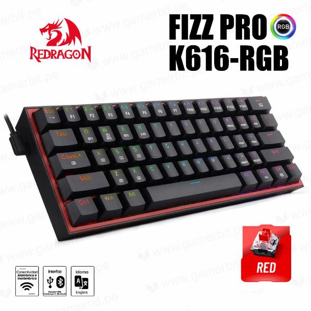 teclado|redragon|perifericos|max5|teclado redragon fizz pro k616 rgb black switch red español