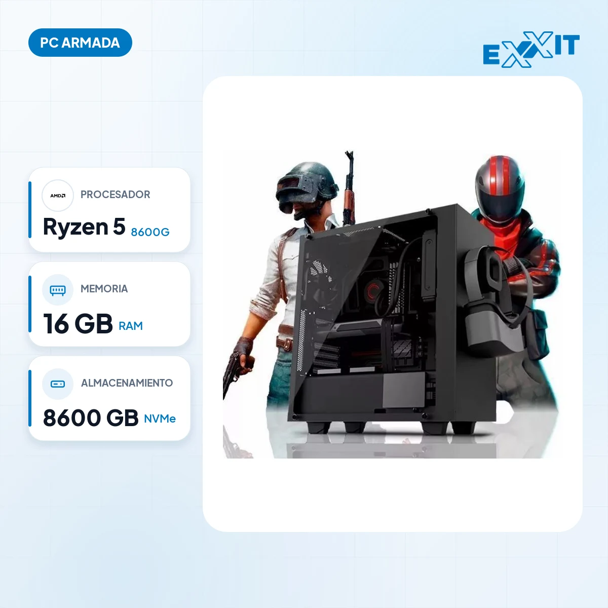 PC gamer AMD Ryzen 5 8600G+A620+16GB+500GB M.2 nvme+gabinete gamer kit