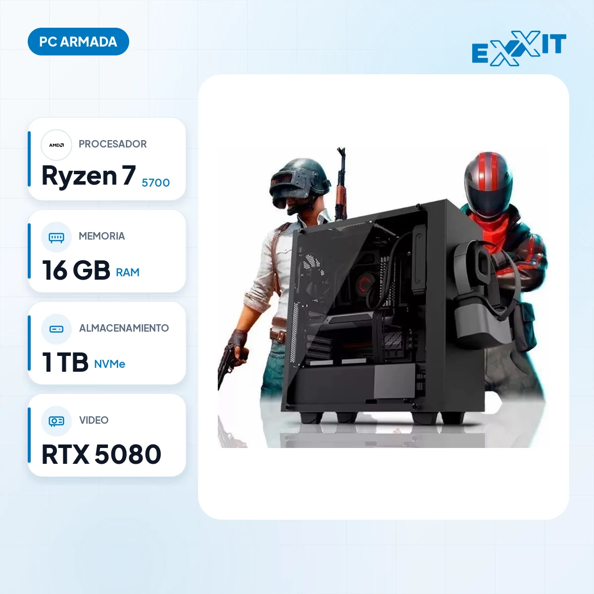 PC gamer AMD Ryzen 7 5700+B550+16GB+1TB M.2 nvme+rtx 5080+GABINETE gamer+fuente certifcada gold