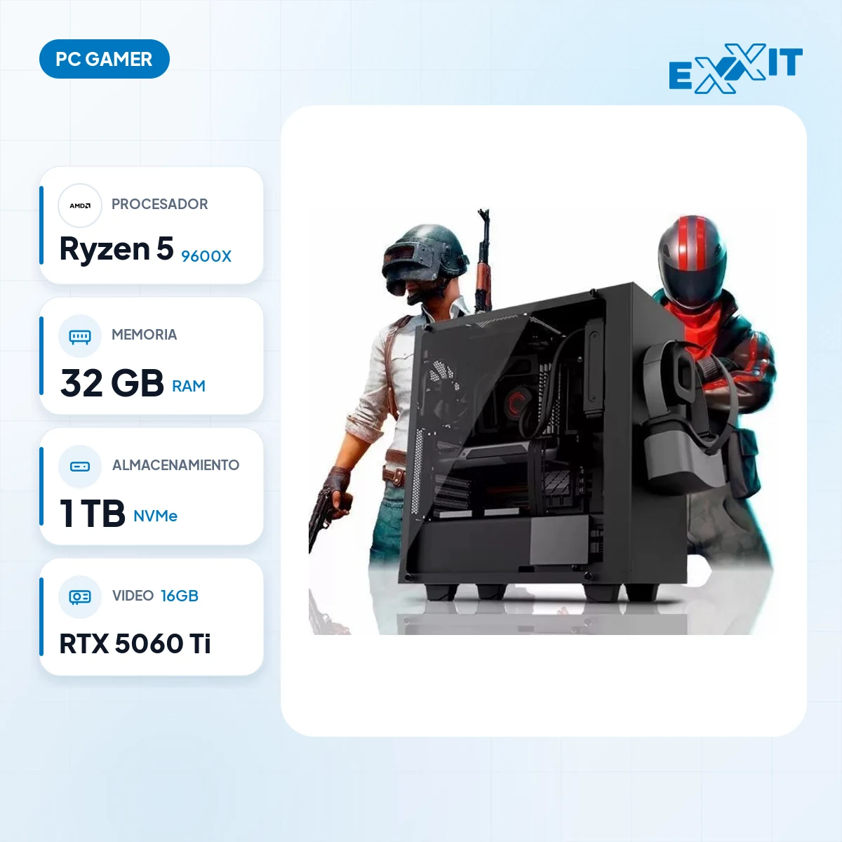 PC GAMER AMD RYZEN 5 9600X+B650+32GB+1TB M.2 NVME+RTX 5060TI 16GB+GABINETE GAMER+FUENTE CERTIFICADA: características