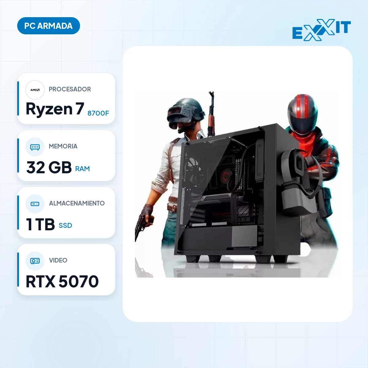 PC gamer AMD Ryzen 7 8700F+B650+32GB+1TB+RTX 5070