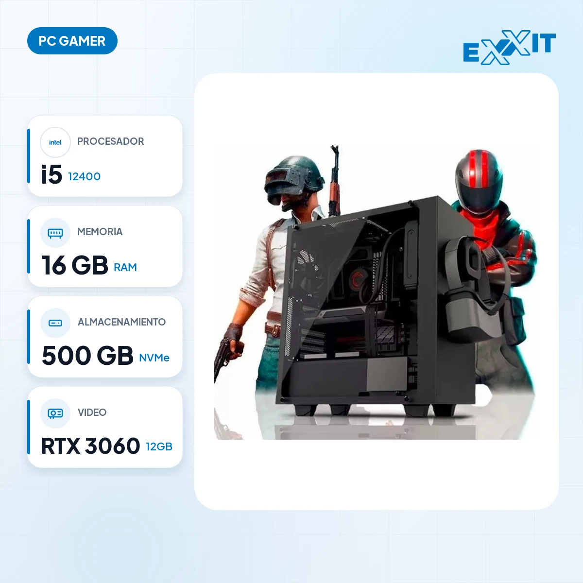 PC GAMER INTEL I5 12400+H610+16GB+500GB M.2 NVME+RTX 3060 12GB+GABINETE GAMER+FUENTE CERTIFICADA: características