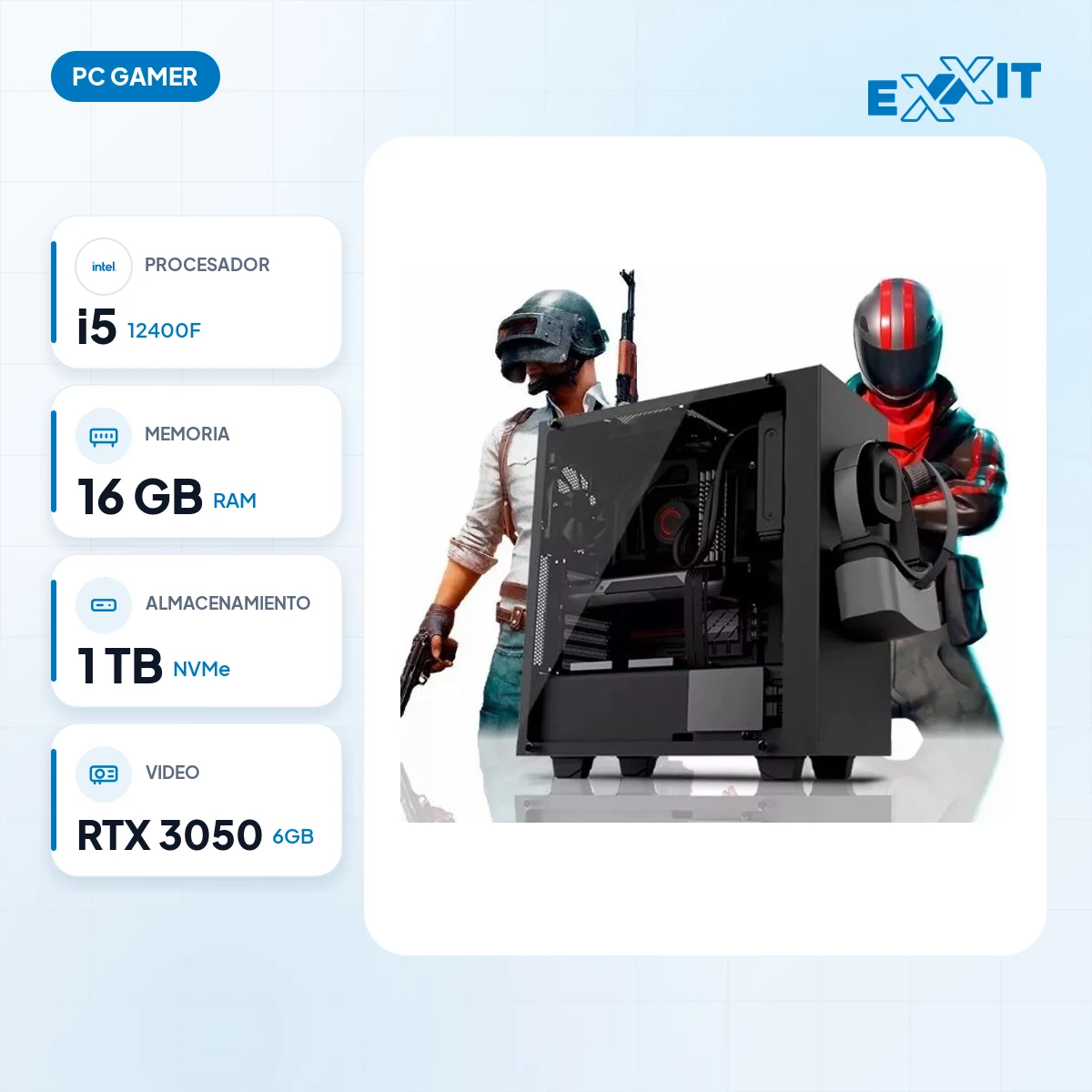 PC GAMER INTEL I5 12400F+H610+16GB+1TB M.2 NVME+RTX 3050 6GB+GABINETE GAMER+FUENTE CERTIFICADA: características