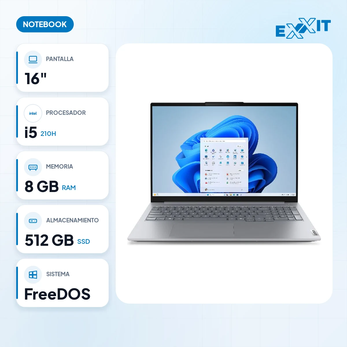 Notebook Lenovo 16" thinkbook 16 G8 irl i5-210H 8GB ampliable 32GB/64GB 512GB FHD+ free