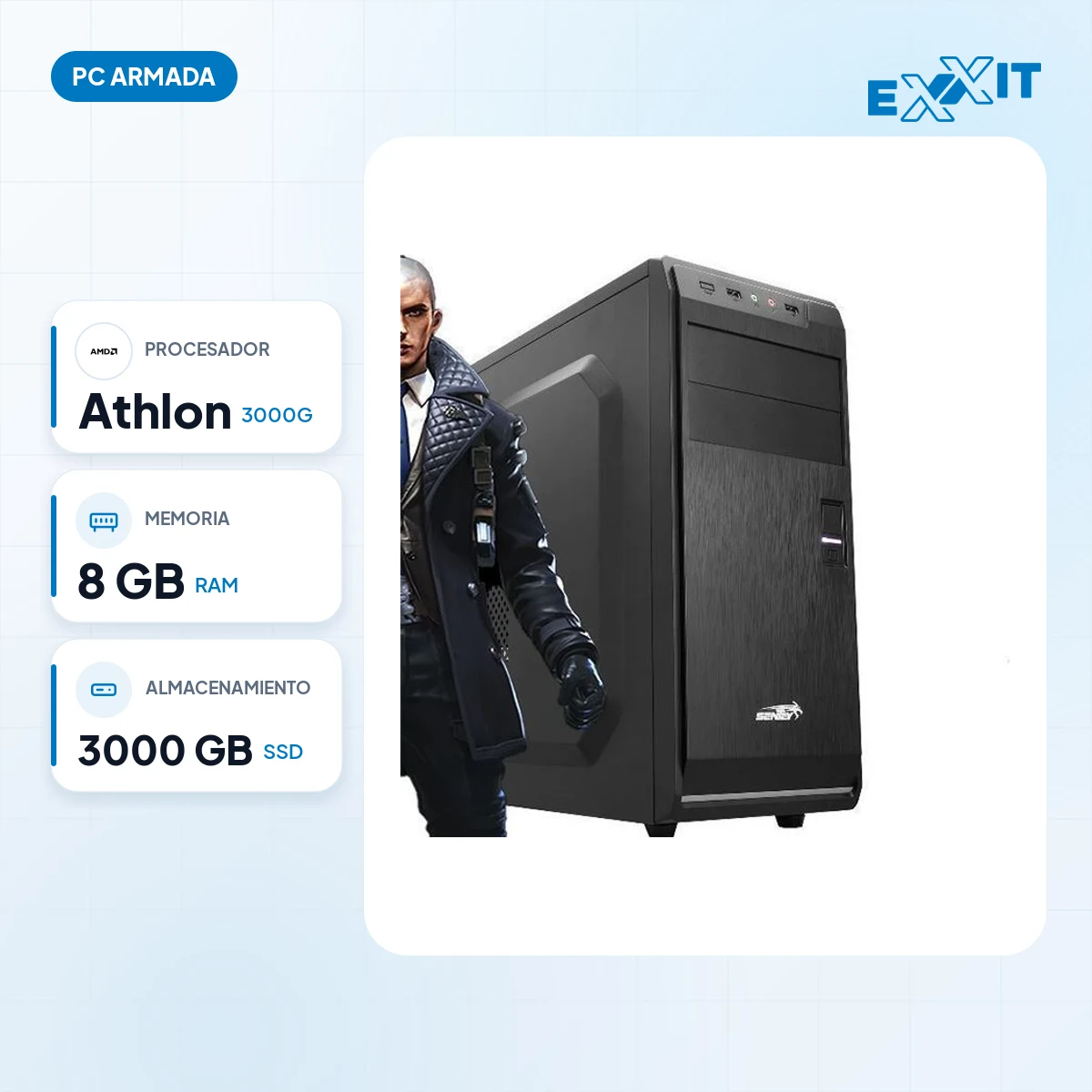 PC armada AMD athlon 3000G+A520+8GB+SSD 480GB+GABINETE kit