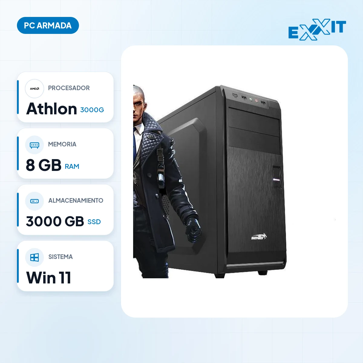 PC armada AMD athlon 3000G+A520+8GB+SSD 480GB+GABINETE KIT+WIN11
