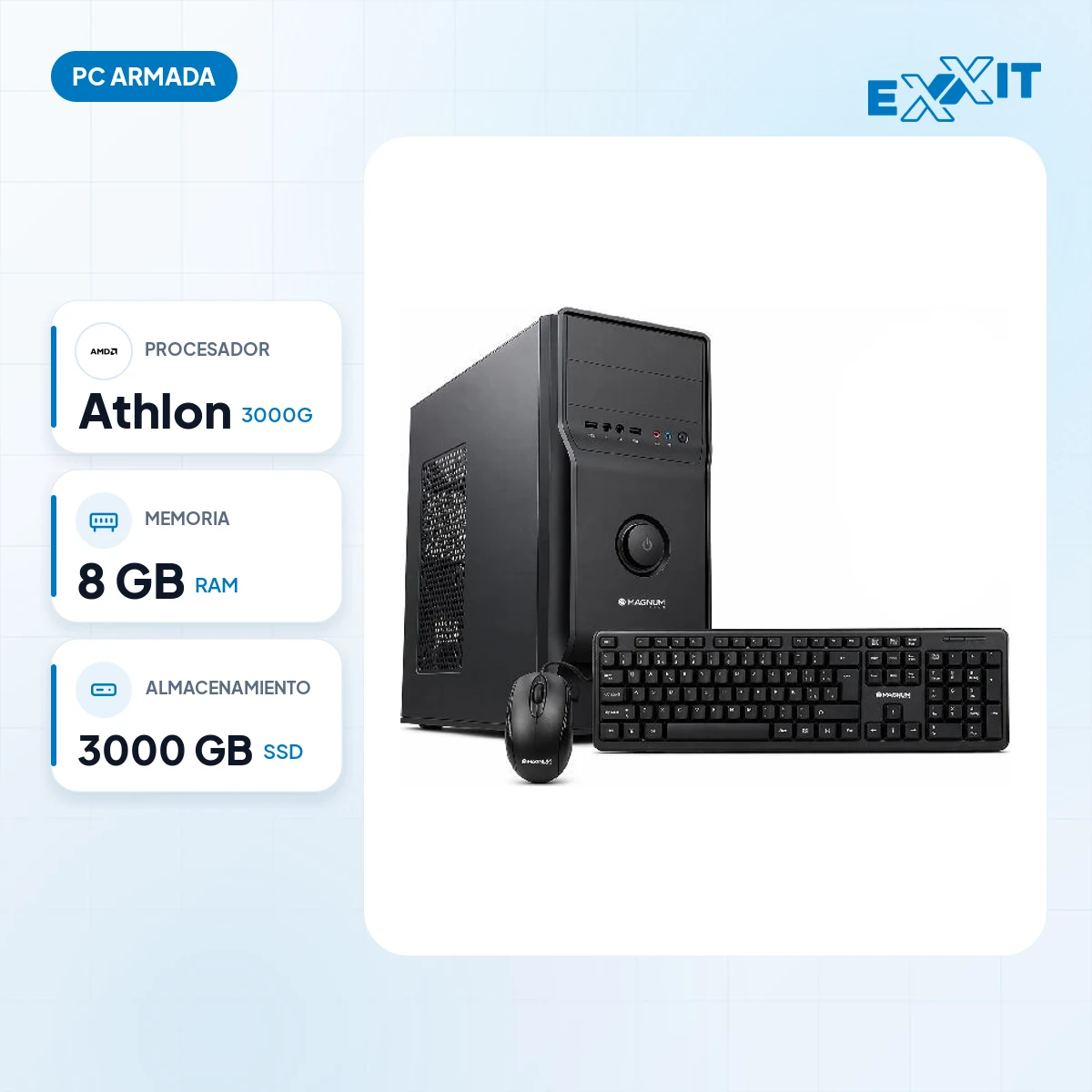 PC armada AMD athlon 3000G+A520+8GB+SSD 240GB+GABINETE kit *ideal hogar negocio*