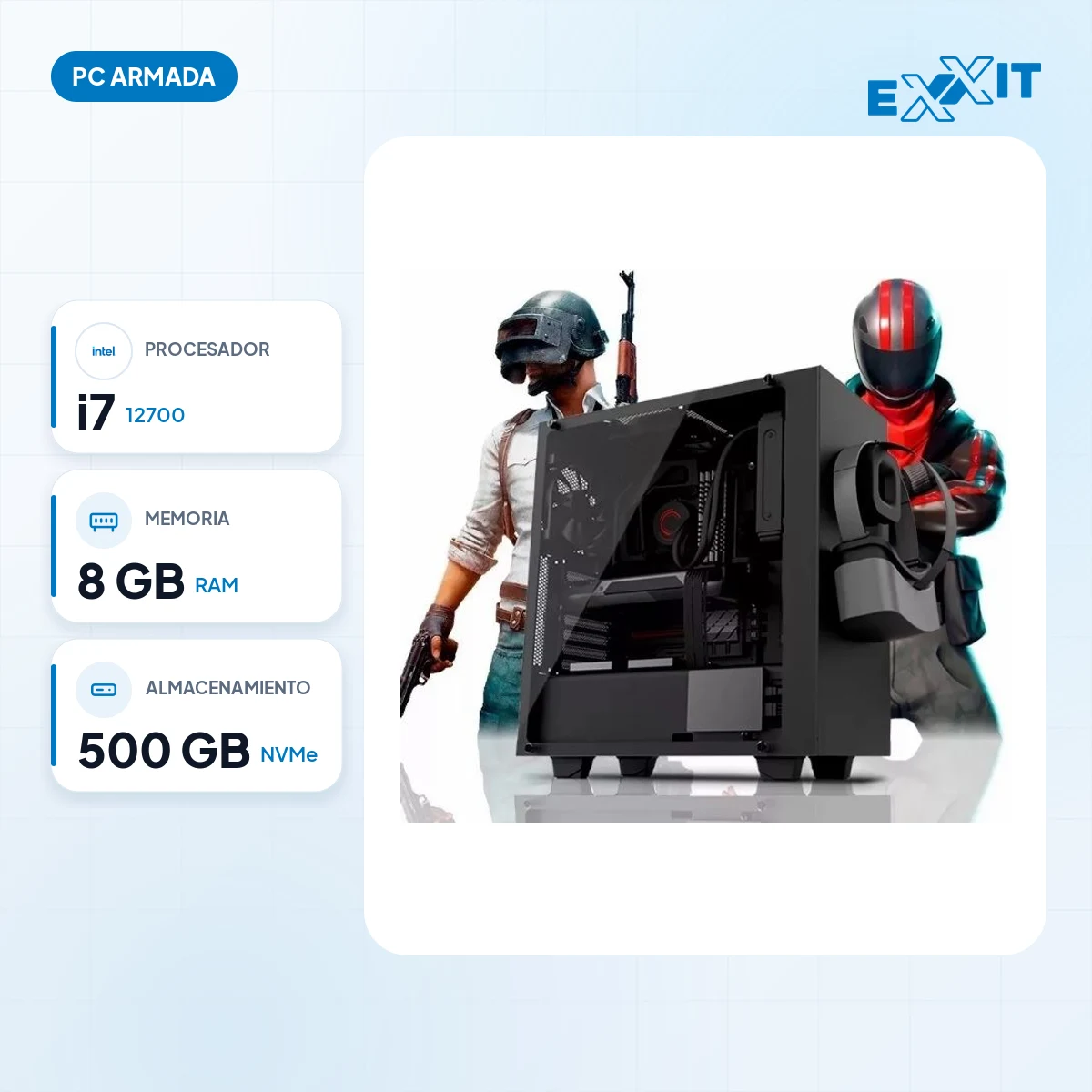 Pc armada intel i7 12700+h610+8gb+500gb m.2 nvme+kit: características