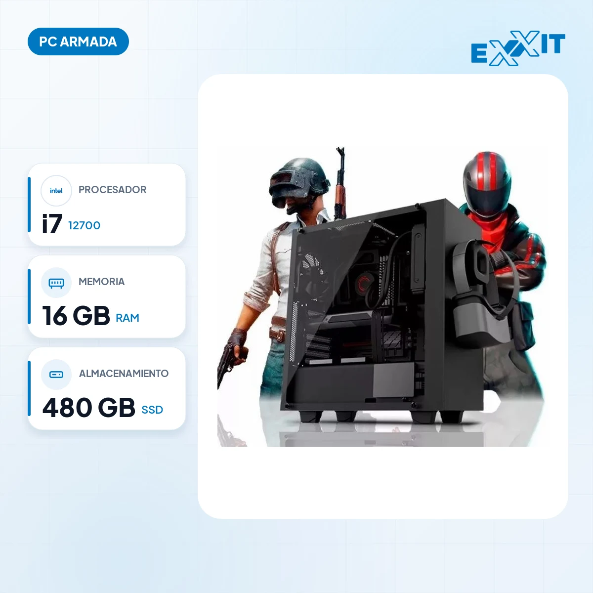 Pc armada intel i7 12700+h610+16gb+480gb+kit: características