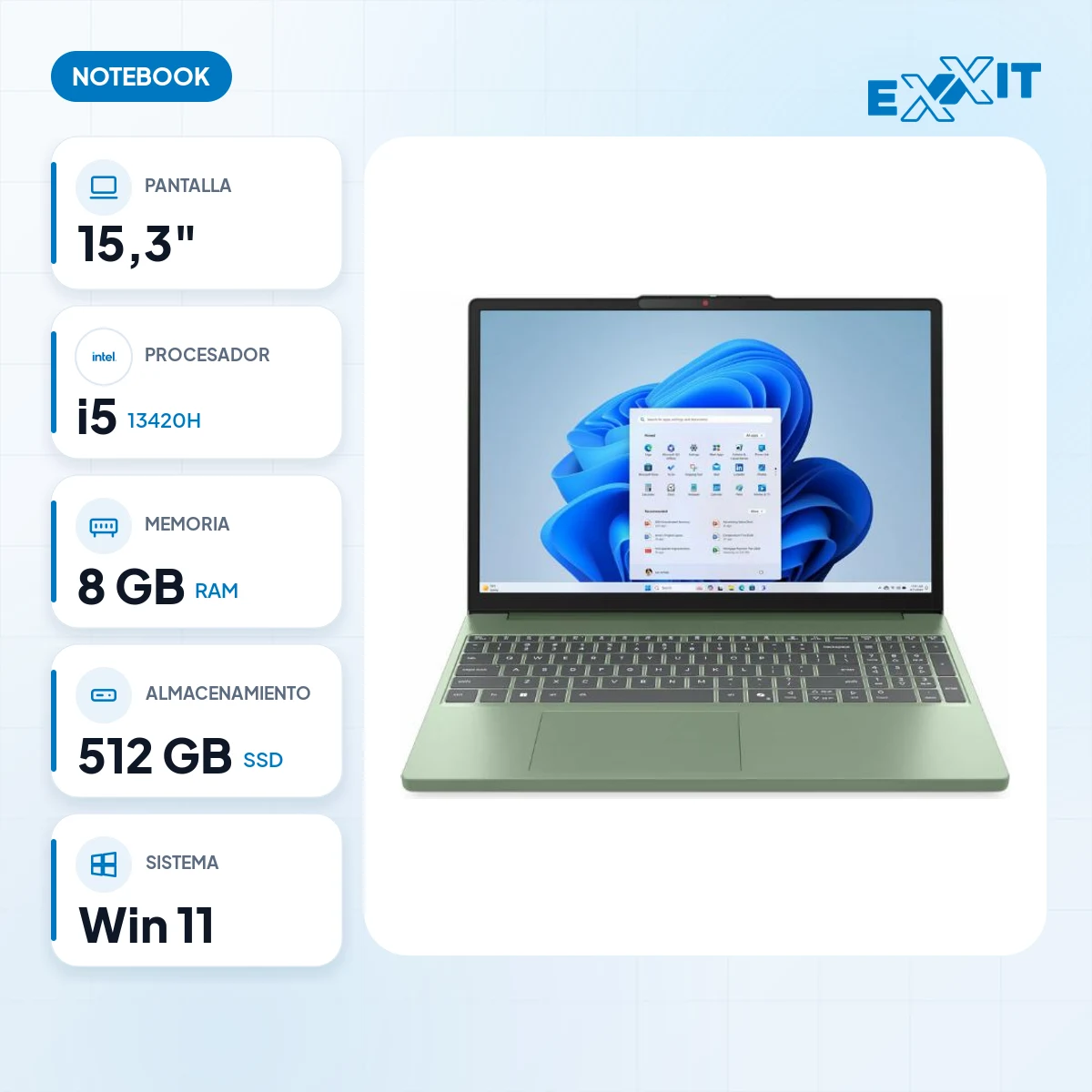Notebook Lenovo 15.3" ideapad slim 3 15IRH10 i5-13420H 8GB 512GB touchscreen wuxga W11H