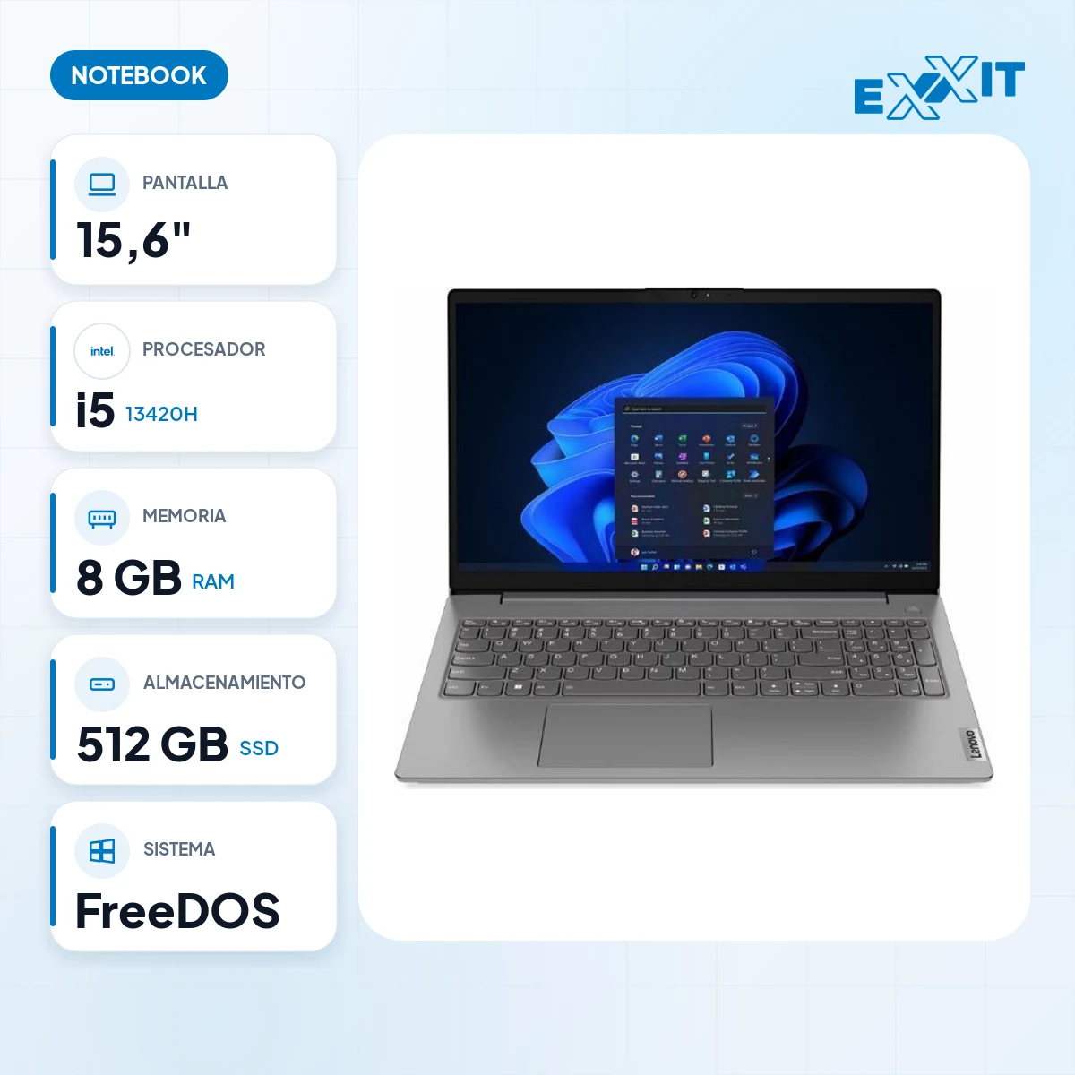 Notebook Lenovo 15.6" V15 G5 irl i5-13420H 8GB 512GB + slot libre FHD free