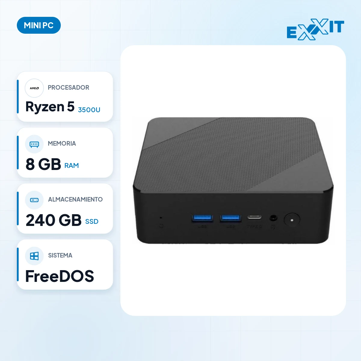 Mini PC performance AMD Ryzen 5 3500U 8GB 240GB free R5