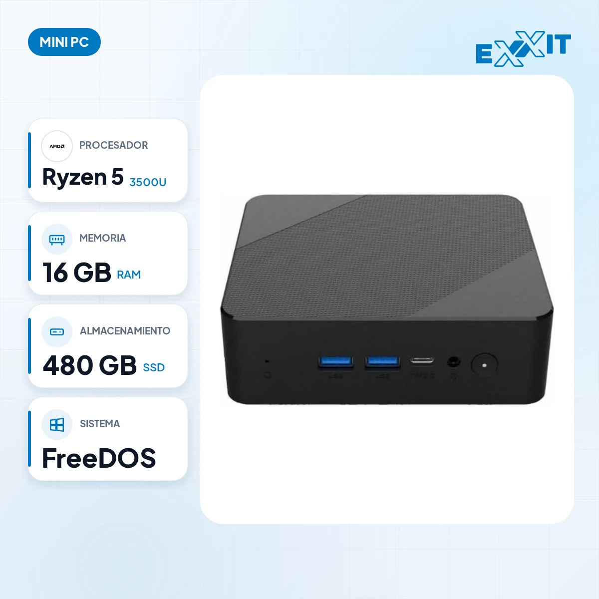 Mini PC performance AMD Ryzen 5 3500U 16GB 480GB free R5