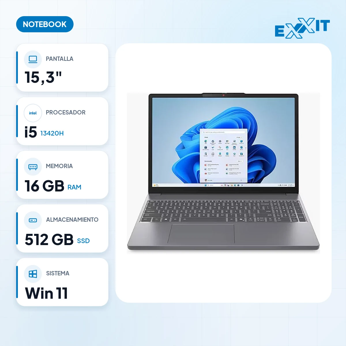Notebook Lenovo 15.3" ideapad slim 3 15IRH10 i5-13420H 16GB 512GB FHD+ W11H