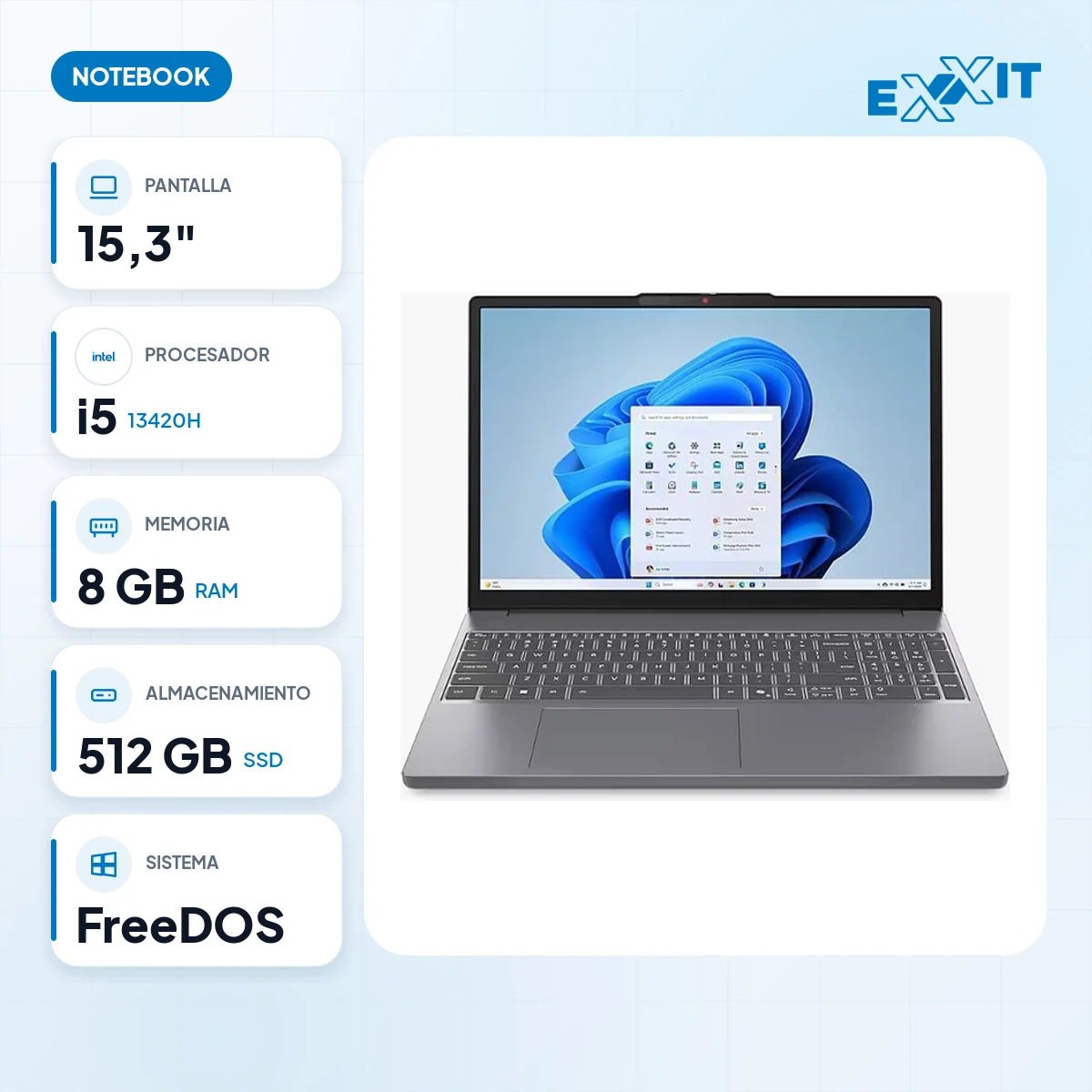 Notebook Lenovo 15.3" ideapad slim 3 15IRH10 i5-13420H 8GB 512GB FHD+ free